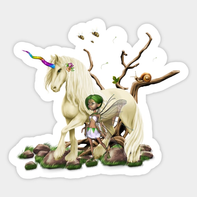 Wonderful unicorn with little fairy Sticker by Nicky2342